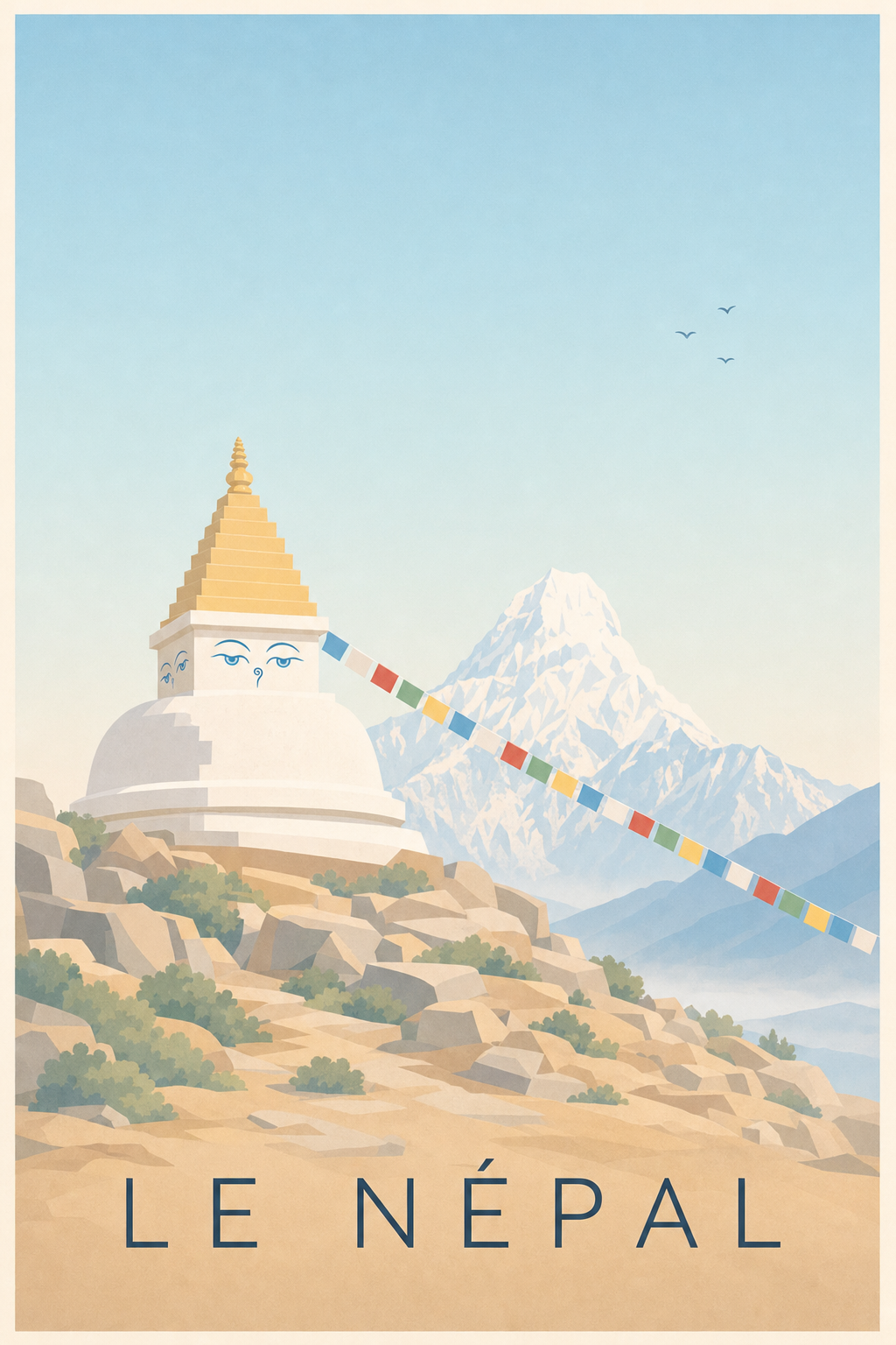 Poster du Népal, paysage calme de montagnes