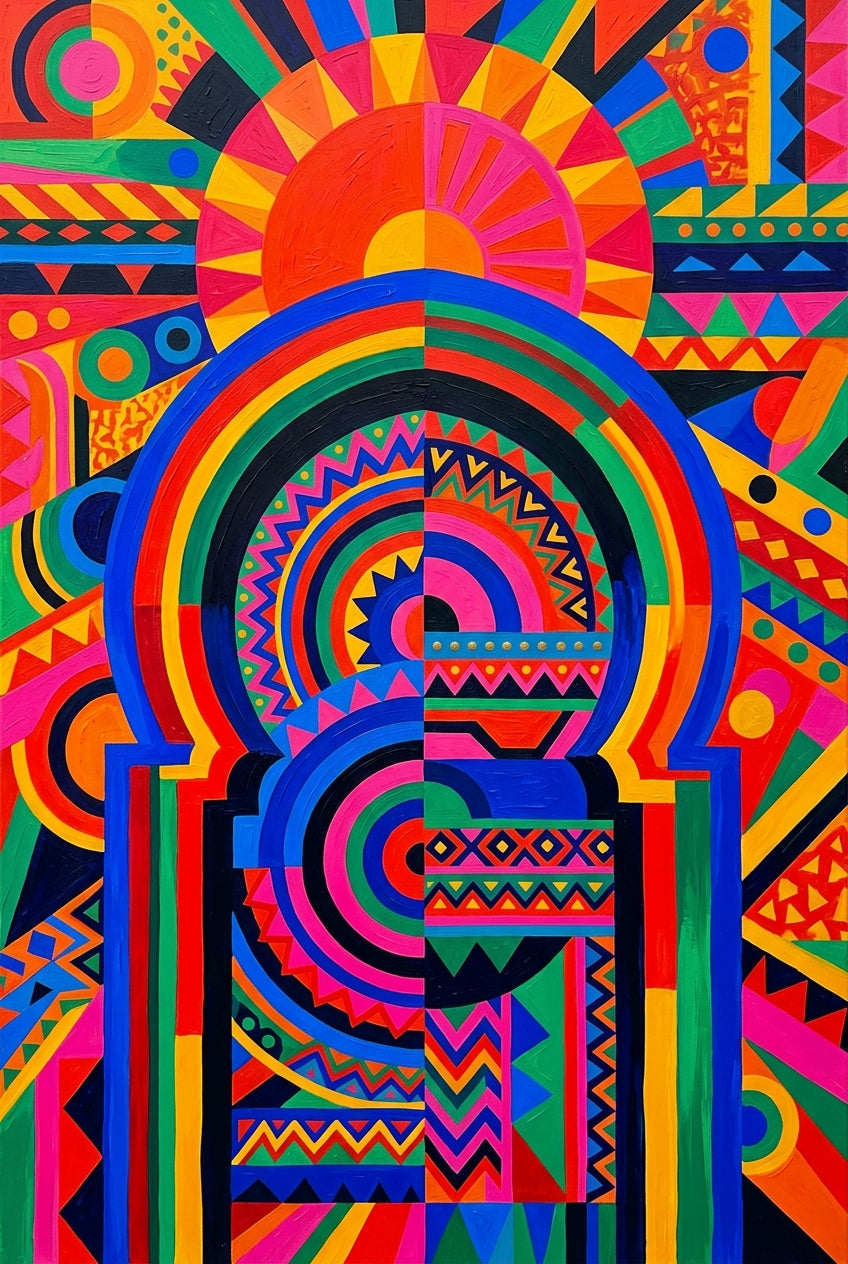 Poster d'Art Marocain, motifs géométriques colorés