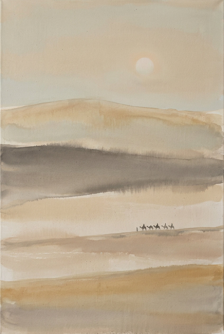 Affiche Désert du Maroc, poster caravane Art Marocain