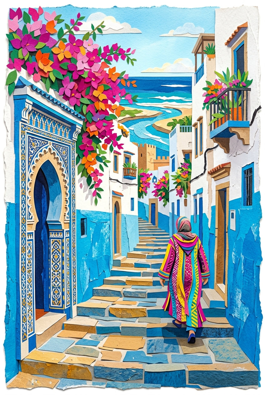 Affiche Maroc, poster ruelle bleue