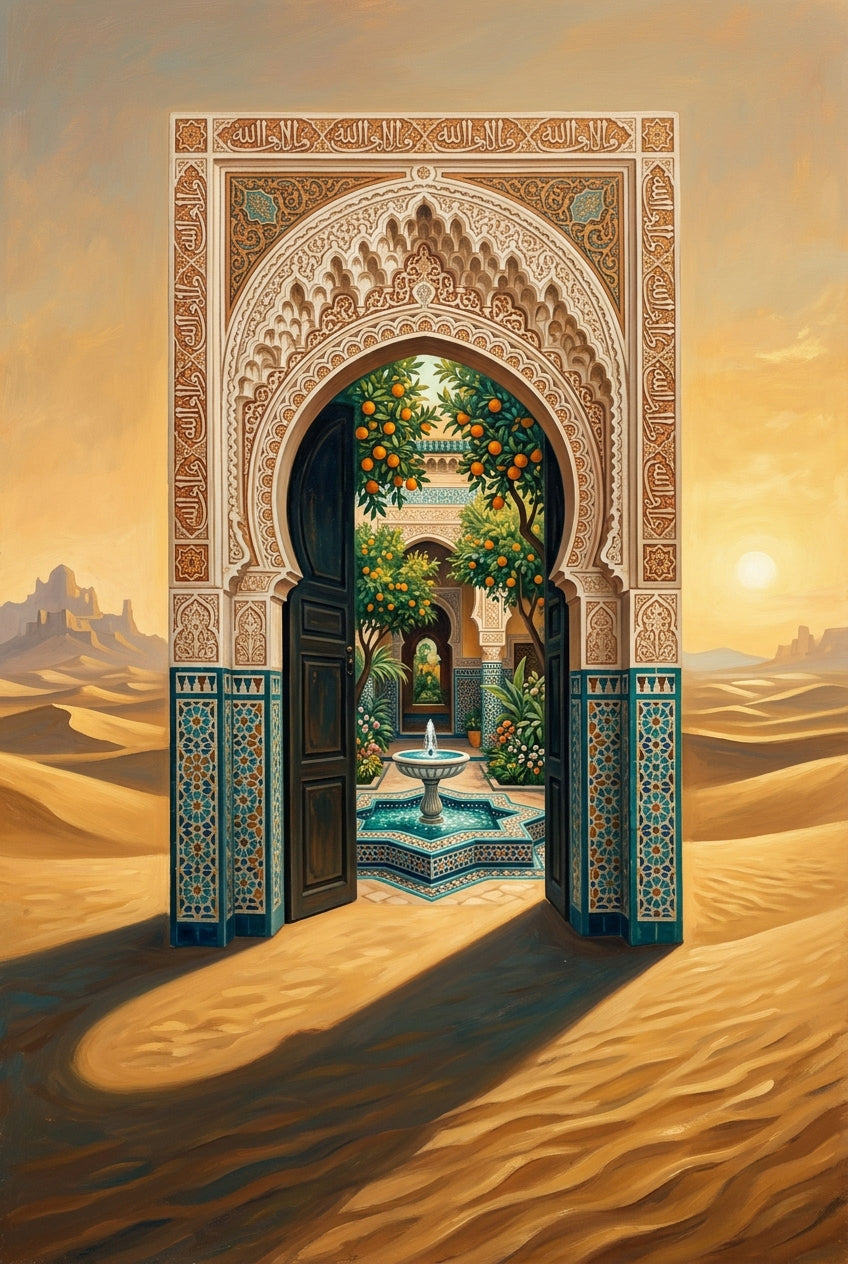 Affiche Porte du Maroc, poster du patio aux orangers