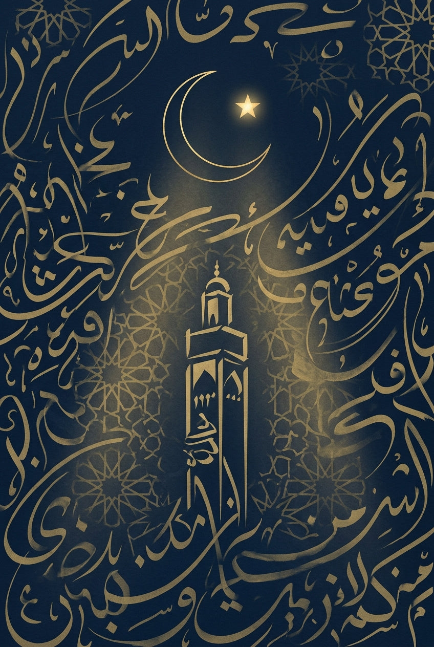 Affiche Art marocain, poster calligraphie et minaret