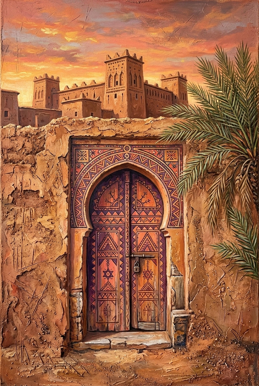 Affiche Kasbah du Maroc, poster porte traditionnelle
