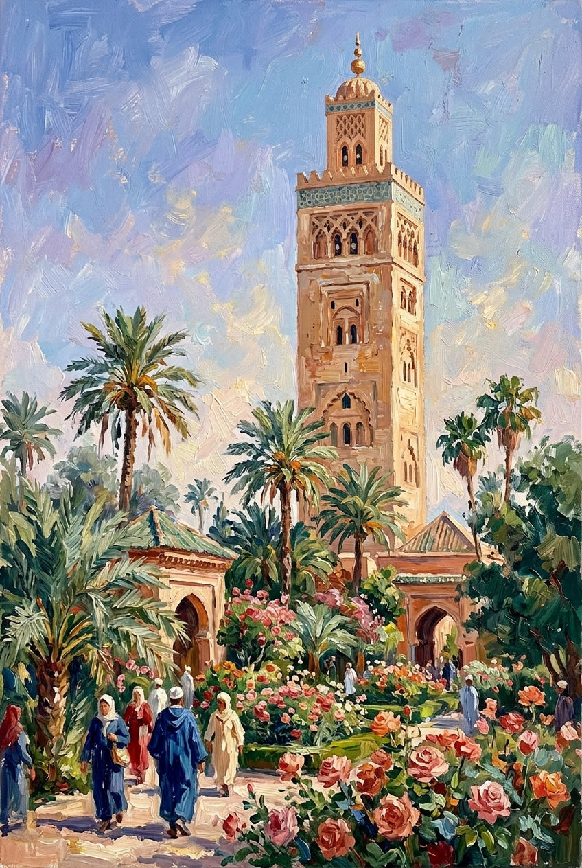 Poster Marrakech Art Marocain, affiche jardins fleuris