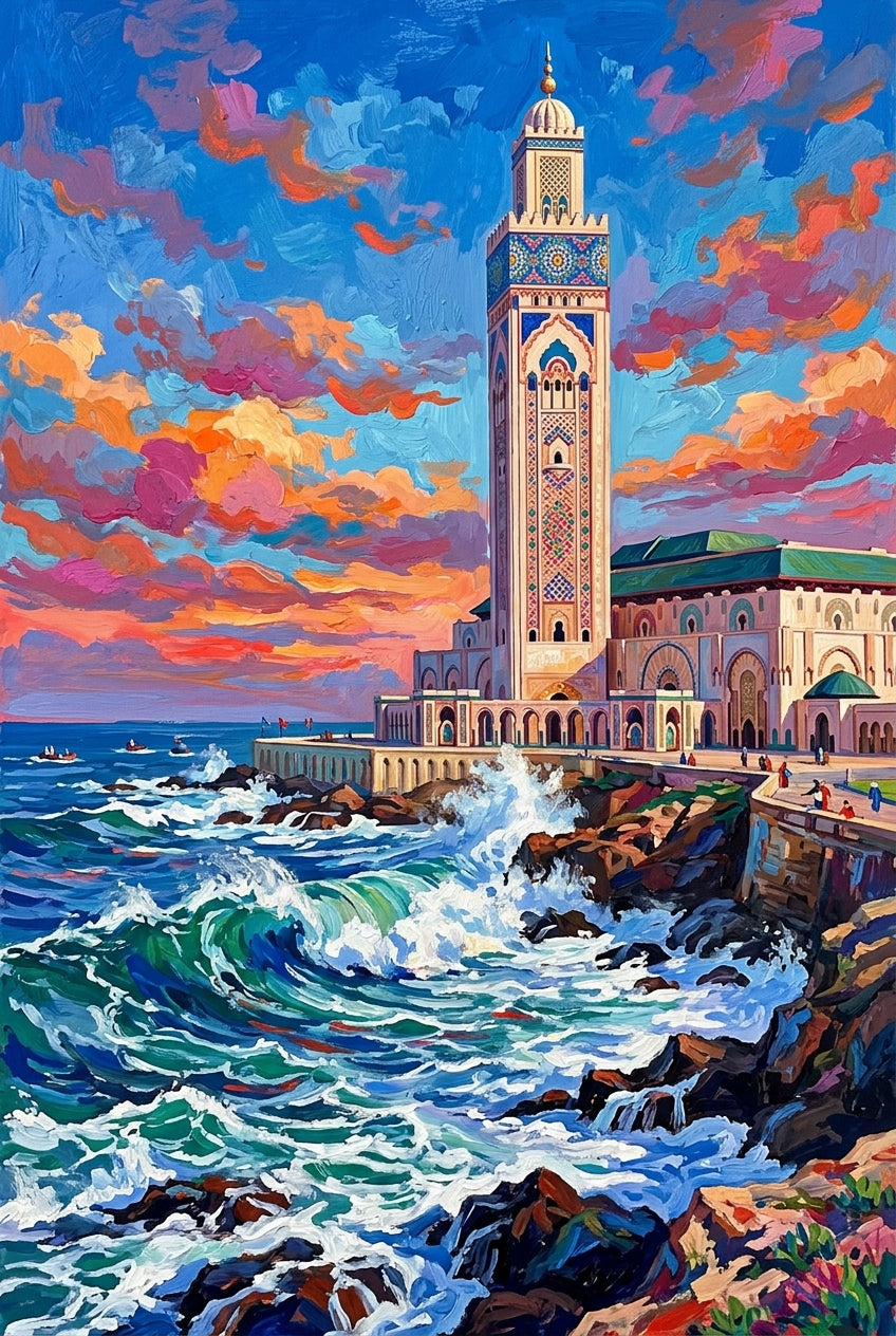 Affiche de la Mosquée Hassan II du Maroc, vagues