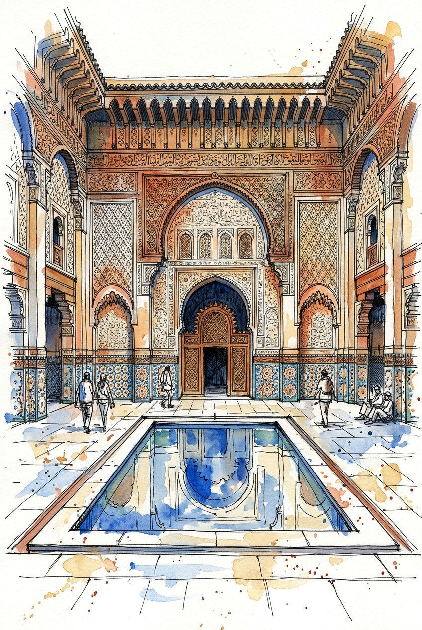 Poster du Riad marocain, affiche architecture zellige