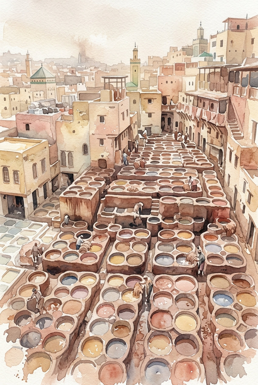 Poster Tanneries de Fès, cuves de teinture Maroc