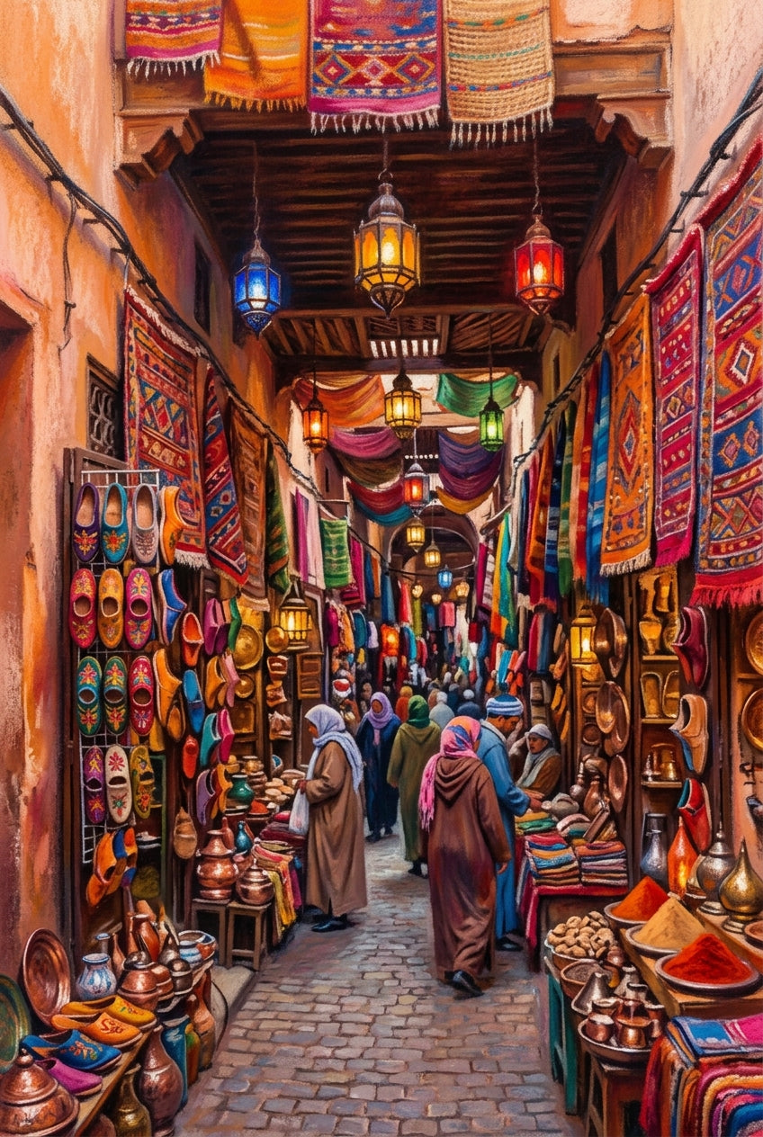 Affiche Souk du Maroc, poster du marché traditionnel