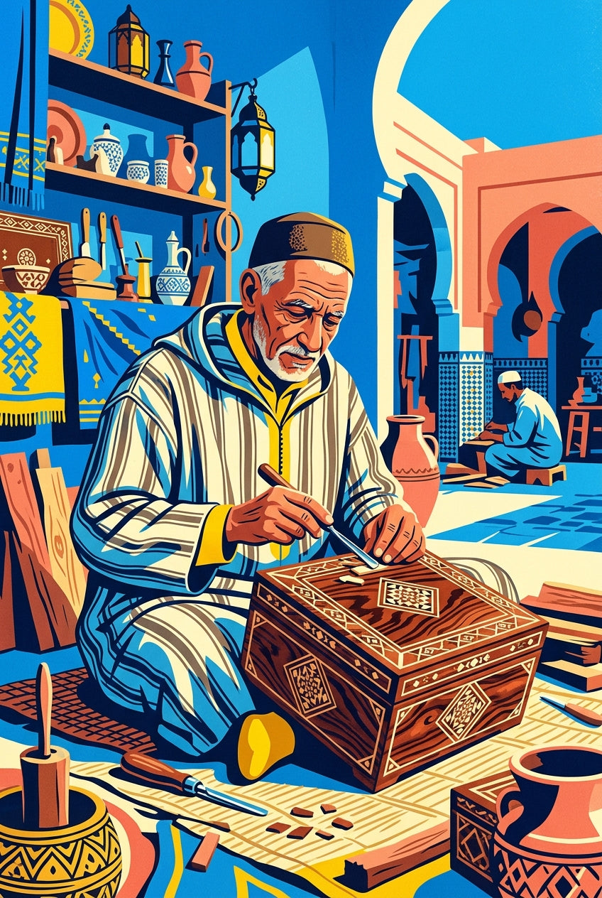 Poster Artisanat marocain, ébéniste en atelier