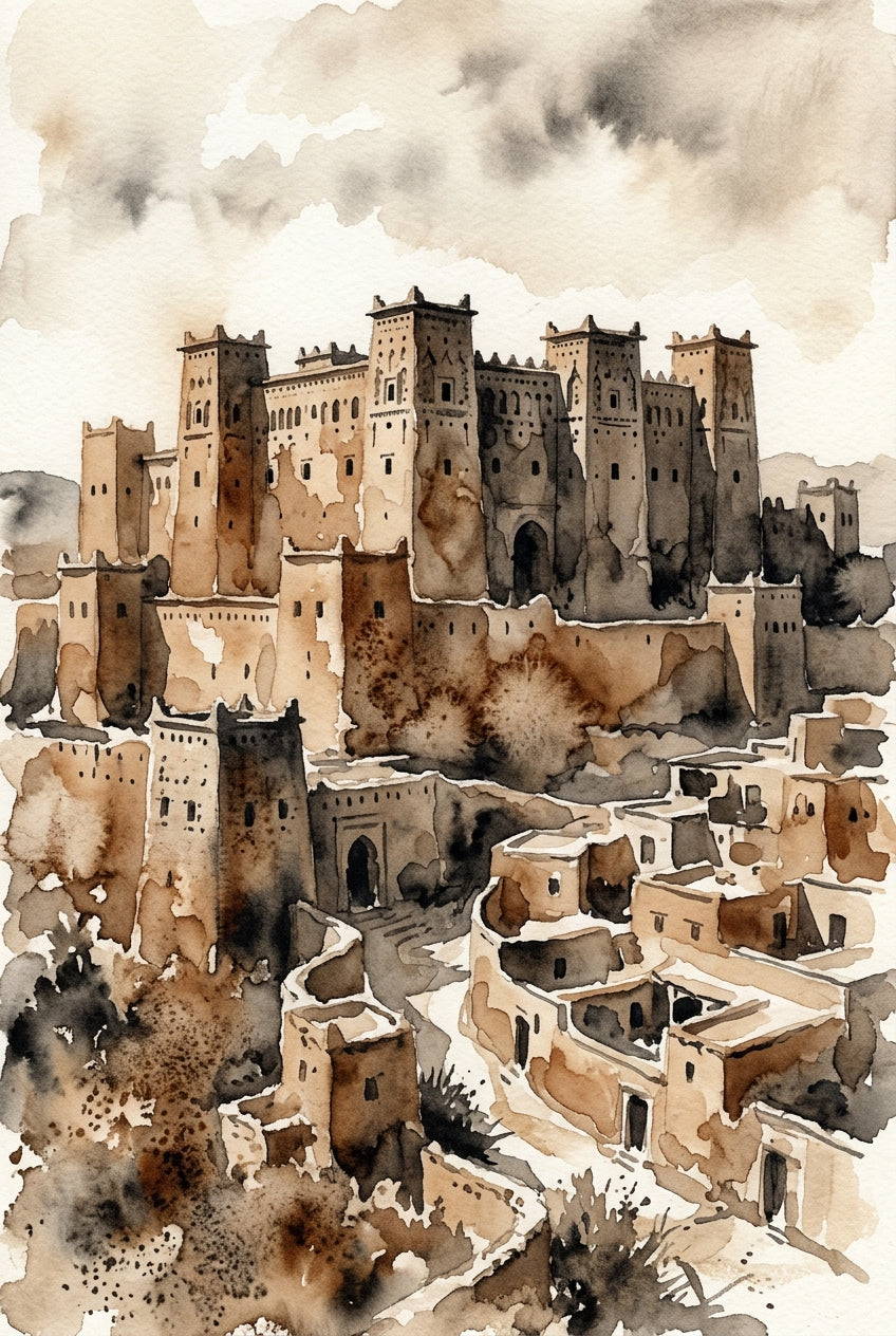 Affiche Kasbah du Maroc, poster architecture en terre