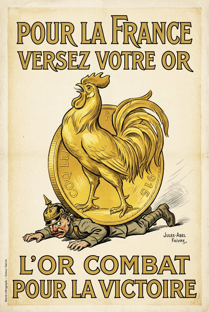 Affiche de propagande Versez votre or, poster coq gaulois