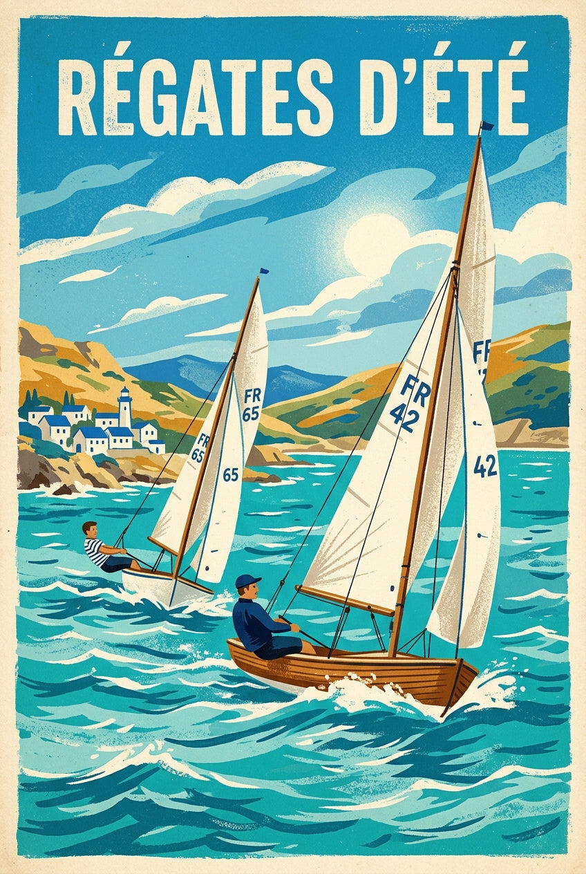 Poster Régates d'été, affiche voiliers FR 42 et FR 65