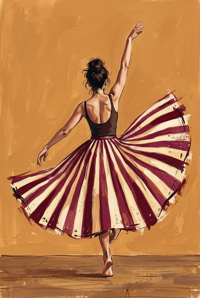 Poster Danseuse, affiche avec jupe rayée bordeaux et crème