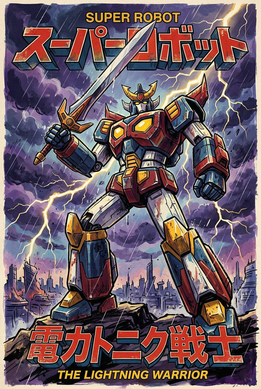 Affiche Super Robot, poster style vintage japonais