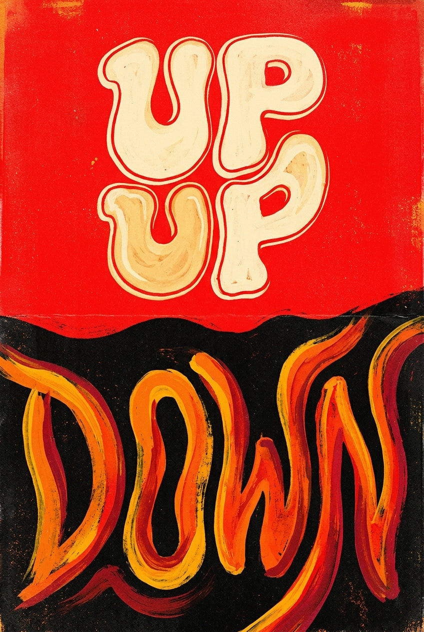 Poster Up Up Down, affiche déco salon lettrage rétro