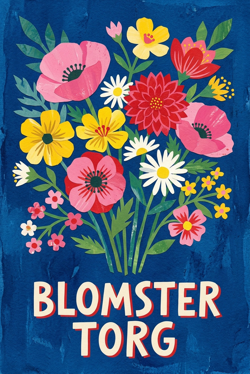 Poster du marché aux fleurs, affiche vintage scandinave
