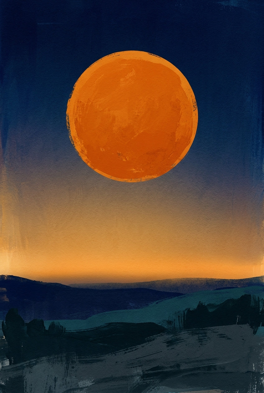 Affiche Lune orange, poster paysage de nuit