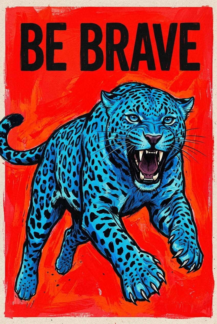 Poster Léopard bleu Be Brave, affiche déco salon