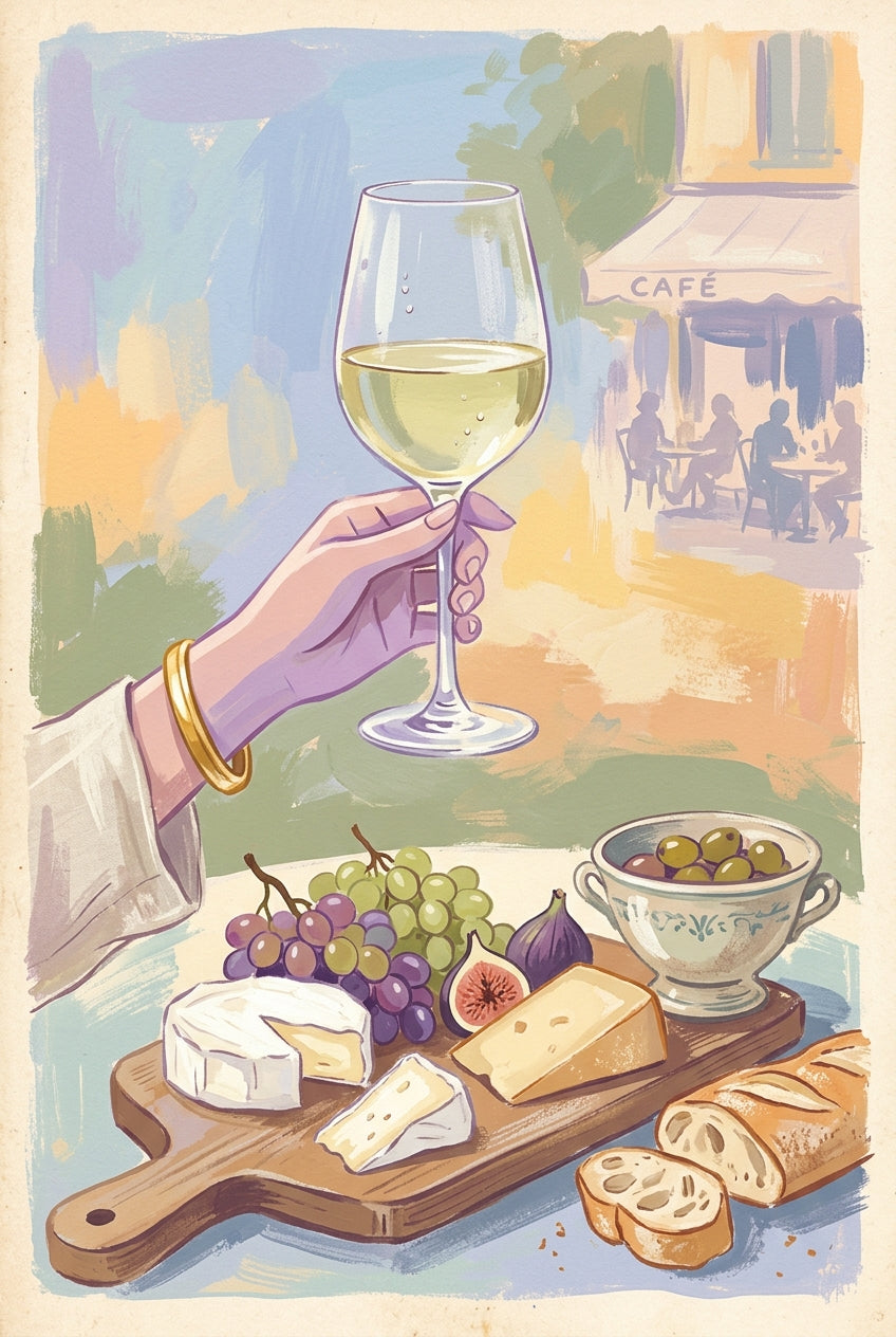 Affiche d'apéro en terrasse, poster vin blanc déco