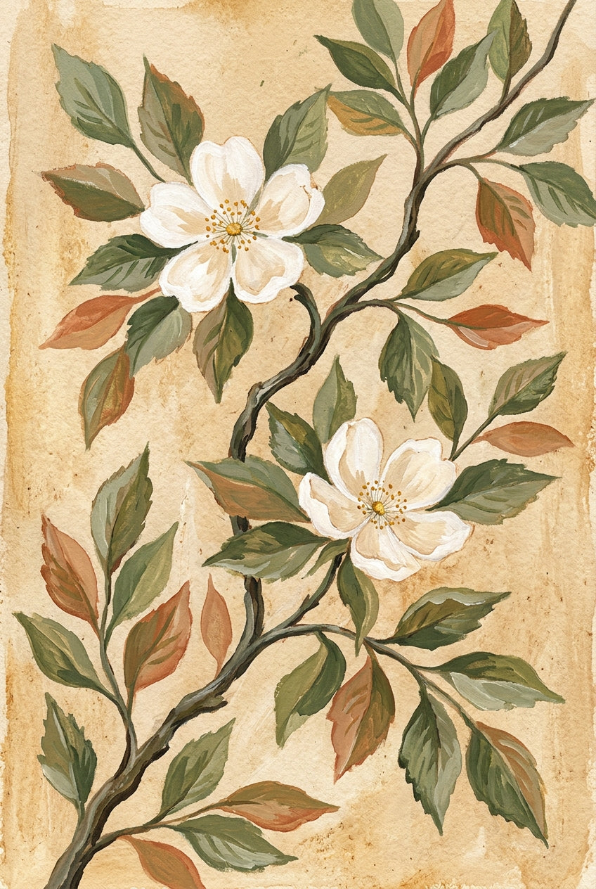 Affiche Botanique vintage, poster fleurs blanches
