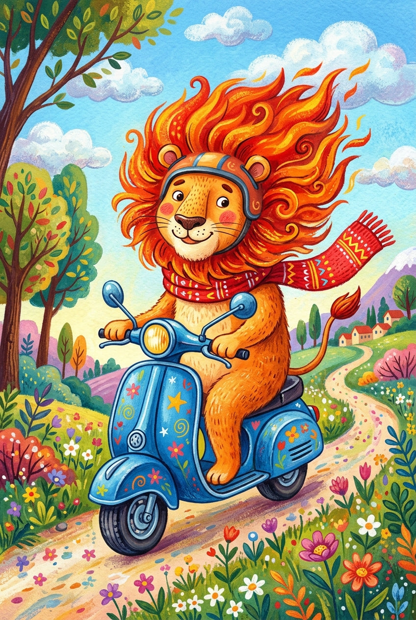 Poster Lion à scooter, affiche décor de salon