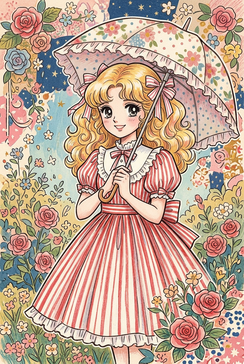 Affiche Candy Candy, poster manga vintage robe à rayures