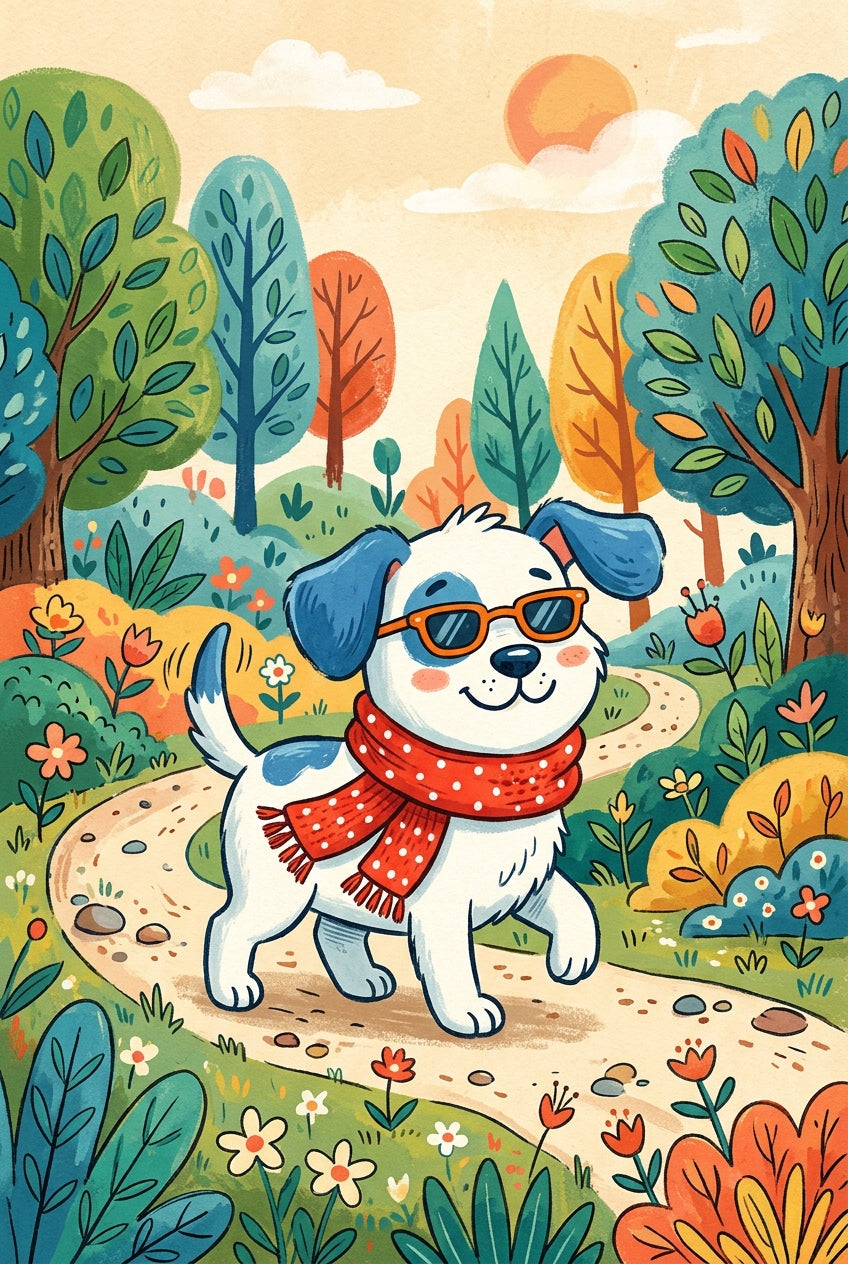 Poster Chien rigolo, affiche lunettes et écharpe rouge