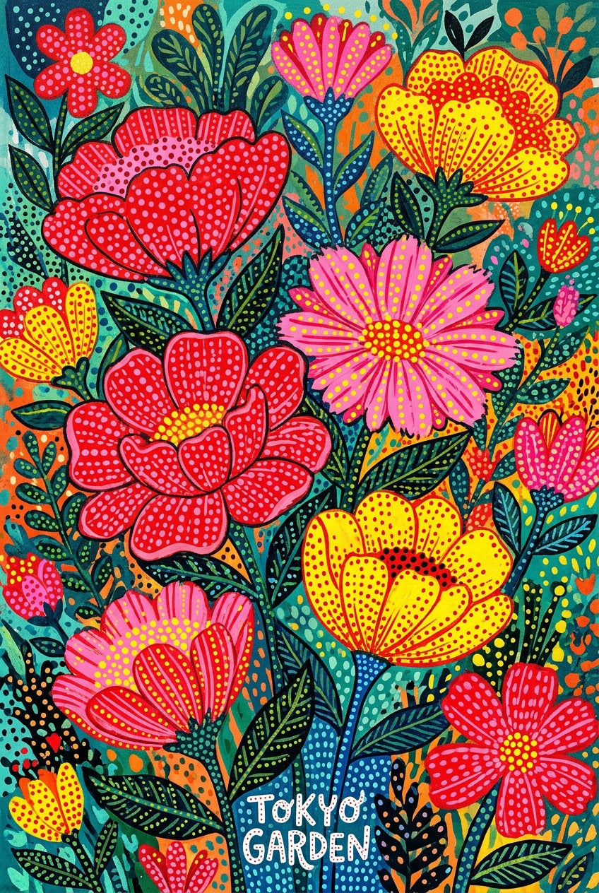 Affiche Tokyo Garden, poster motifs pointillistes