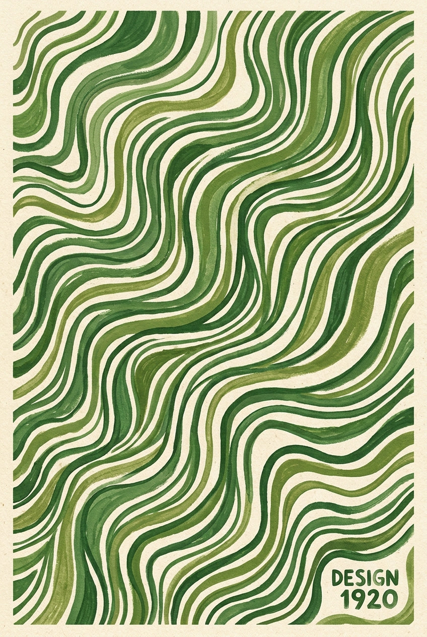 Poster du Design 1920, affiche vagues vertes vintage