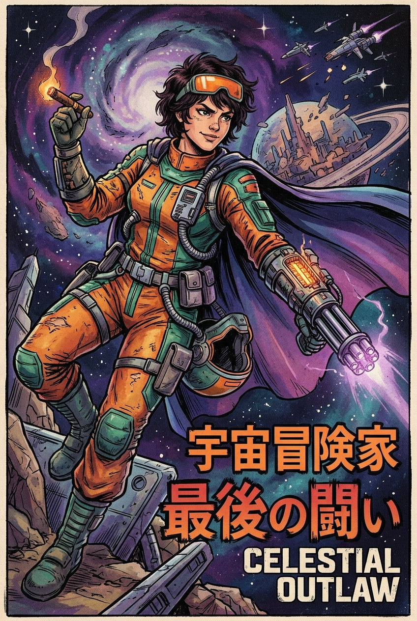Poster Celestial Outlaw, affiche style manga rétro