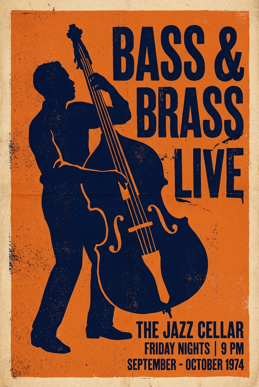 Poster Jazz vintage, silhouette contrebasse pour salon