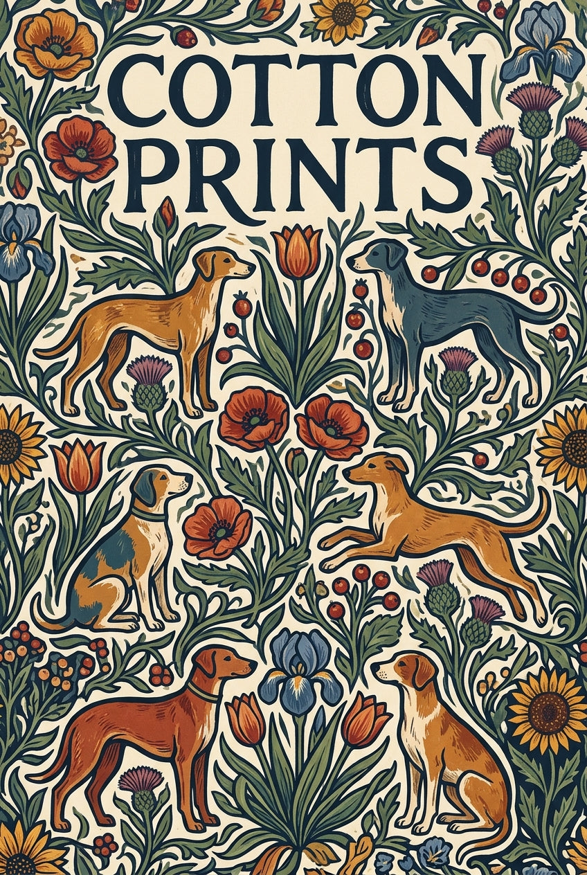 Poster chiens et fleurs vintage, motif floral botanique