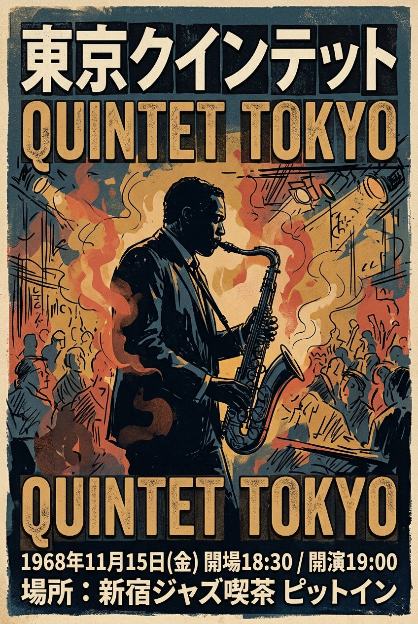 Poster Quintet Tokyo Jazz, affiche vintage japonais