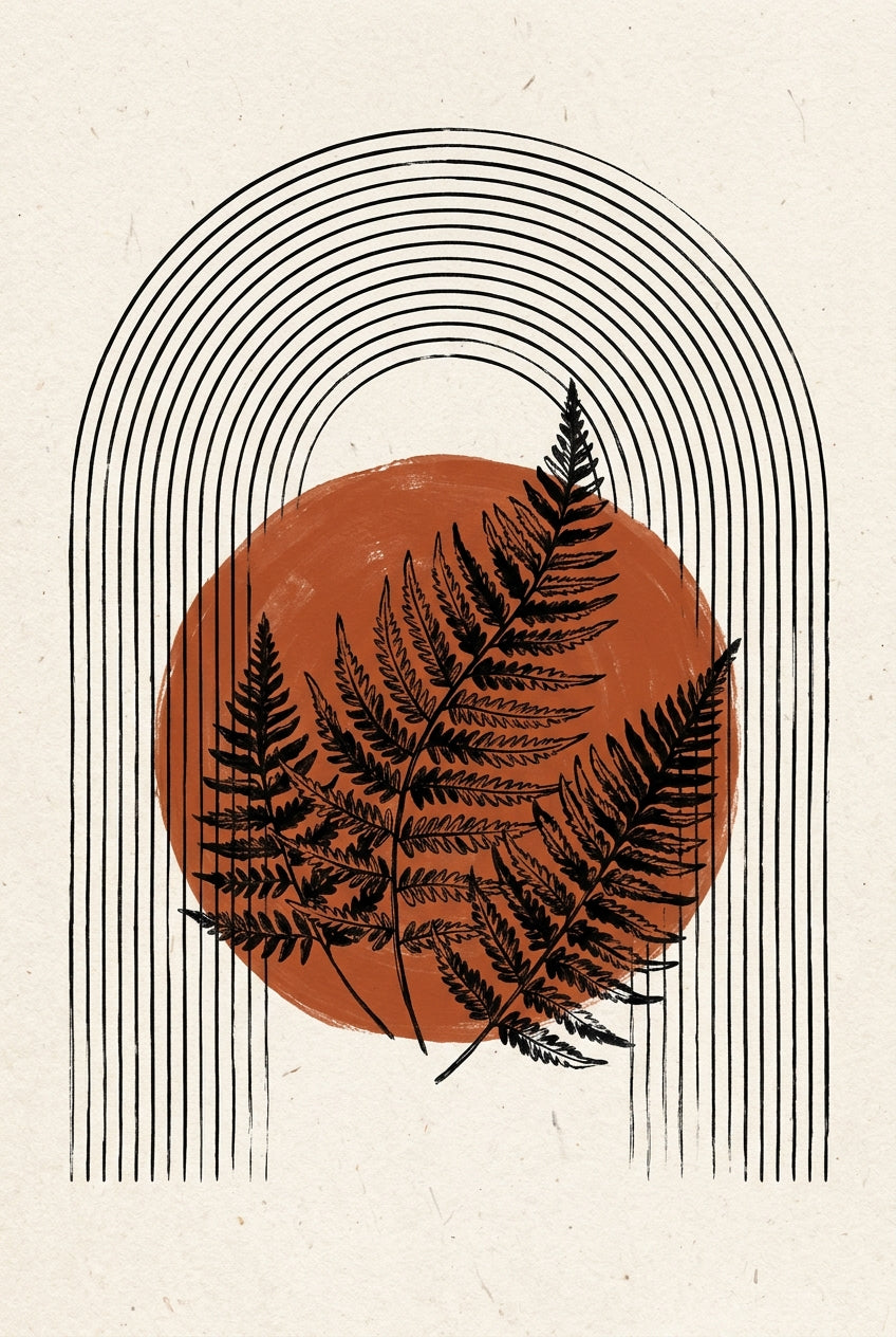 Affiche Fougère terracotta, poster botanique et arches