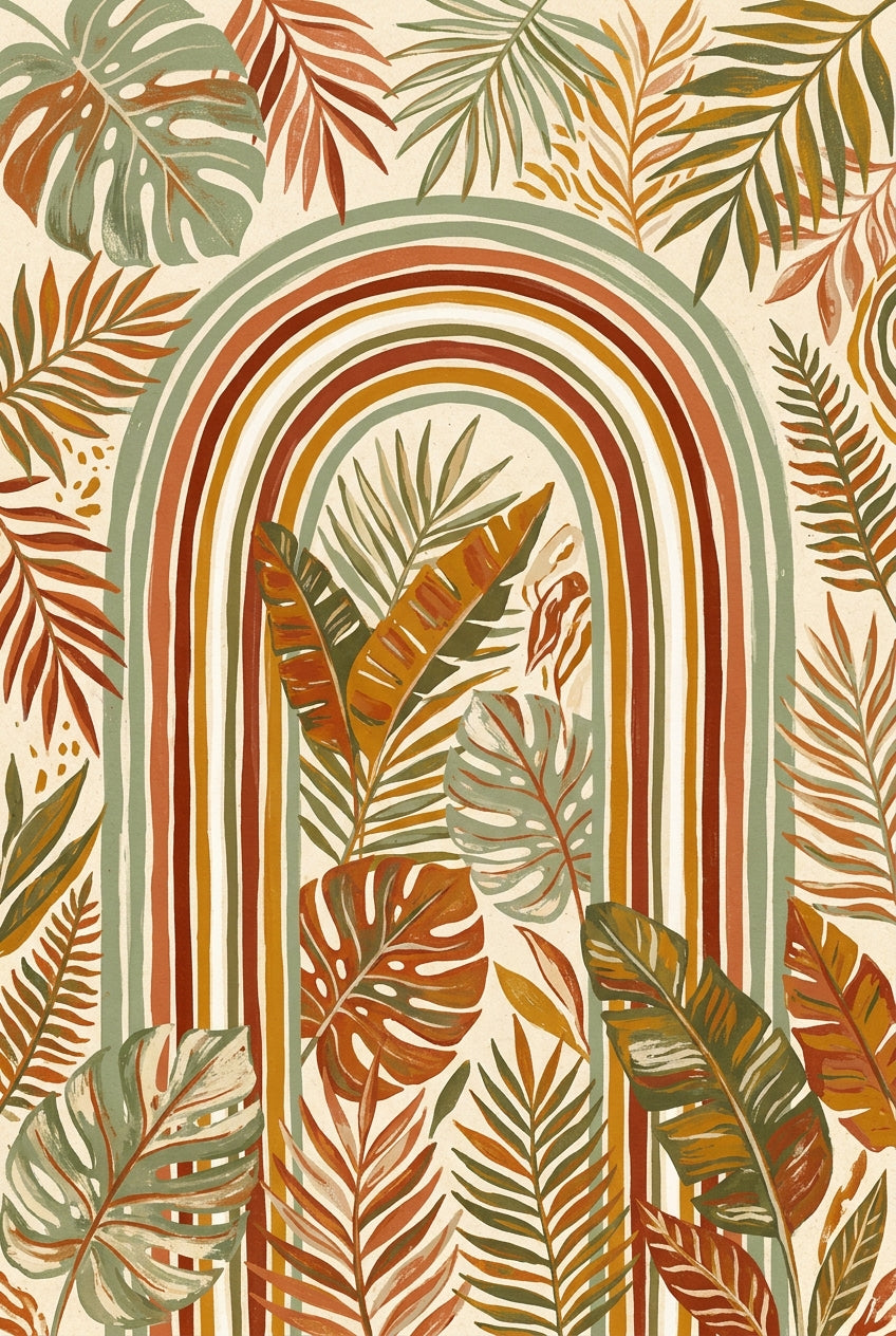 Affiche Arc-en-ciel tropical, poster boho terracotta