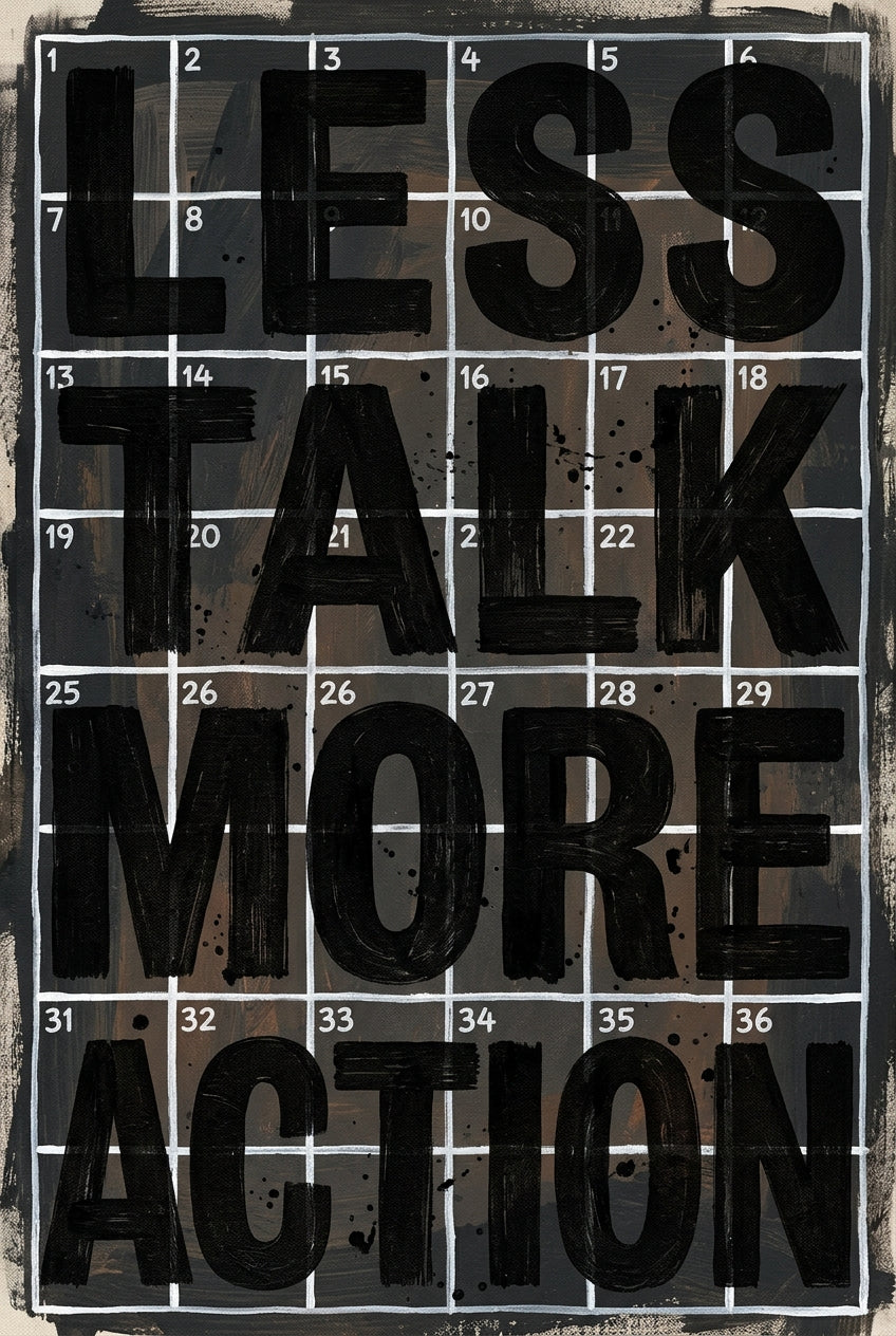 Poster Less Talk More Action, affiche typographique