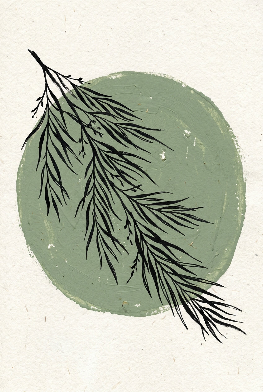 Affiche branche botanique, poster cercle vert sauge