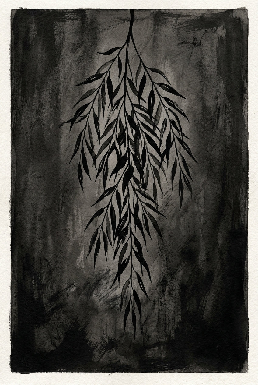 Poster Saule pleureur, affiche botanique encre noire