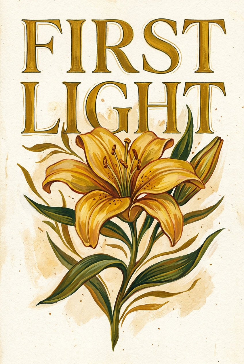 Affiche First Light, poster botanique de lys jaune