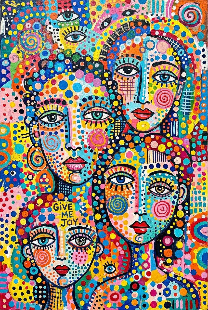 Affiche visages colorés, poster moderne Give Me Joy