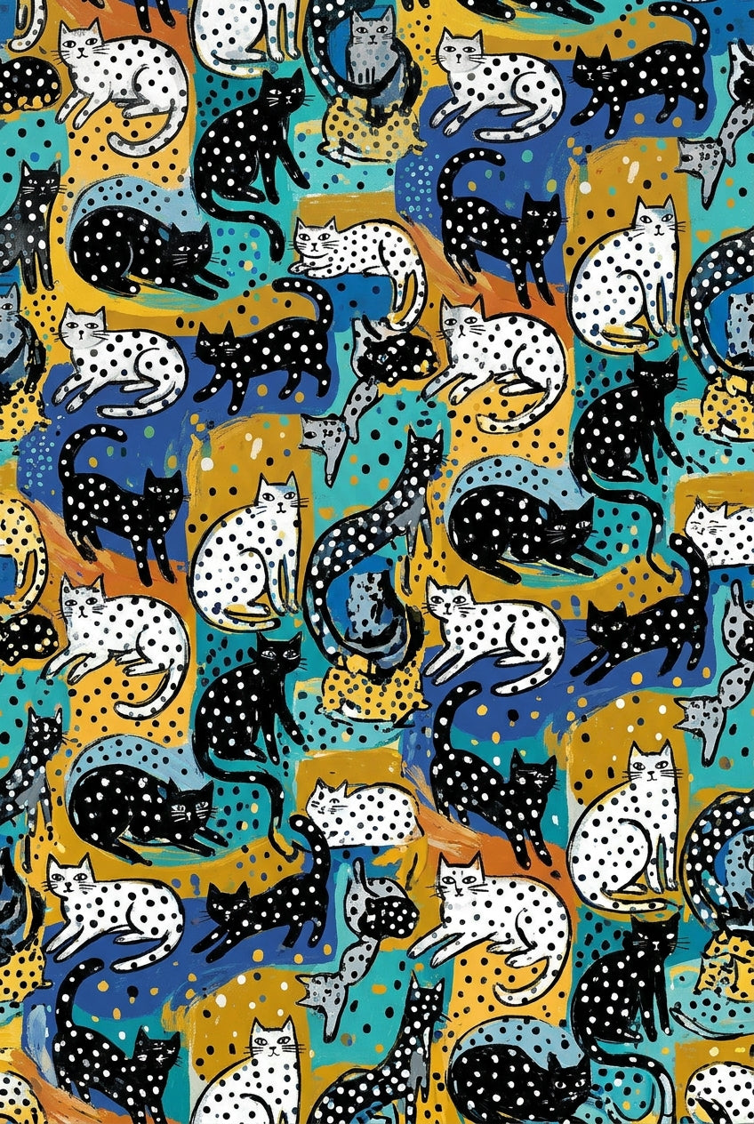 Poster de chats à pois, affiche illustration salon