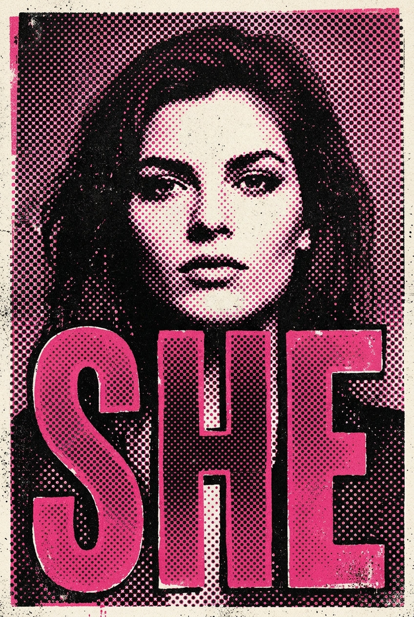 Affiche Pop Art SHE, poster style trame rose