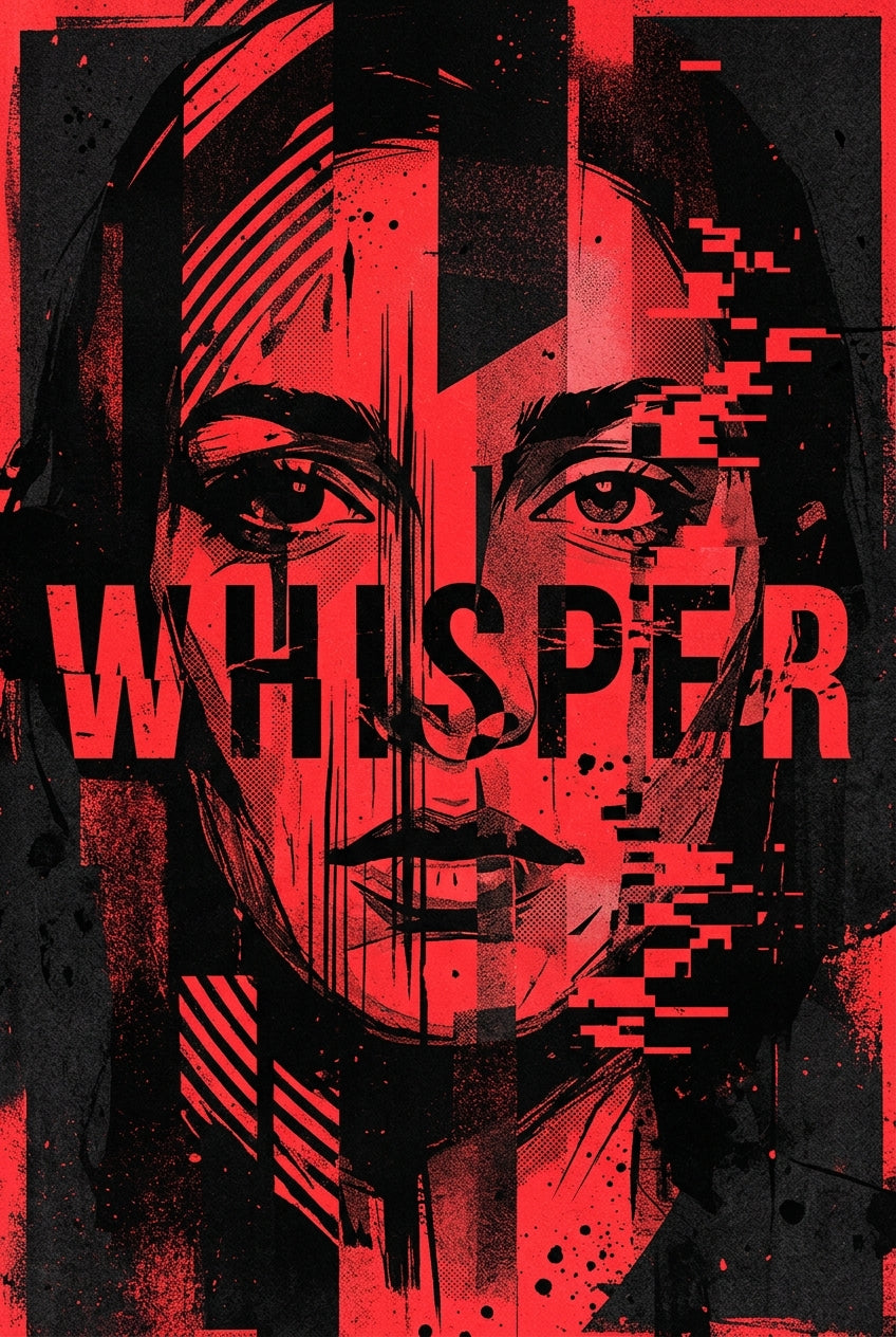 Affiche Whisper, poster moderne glitch art rouge et noir