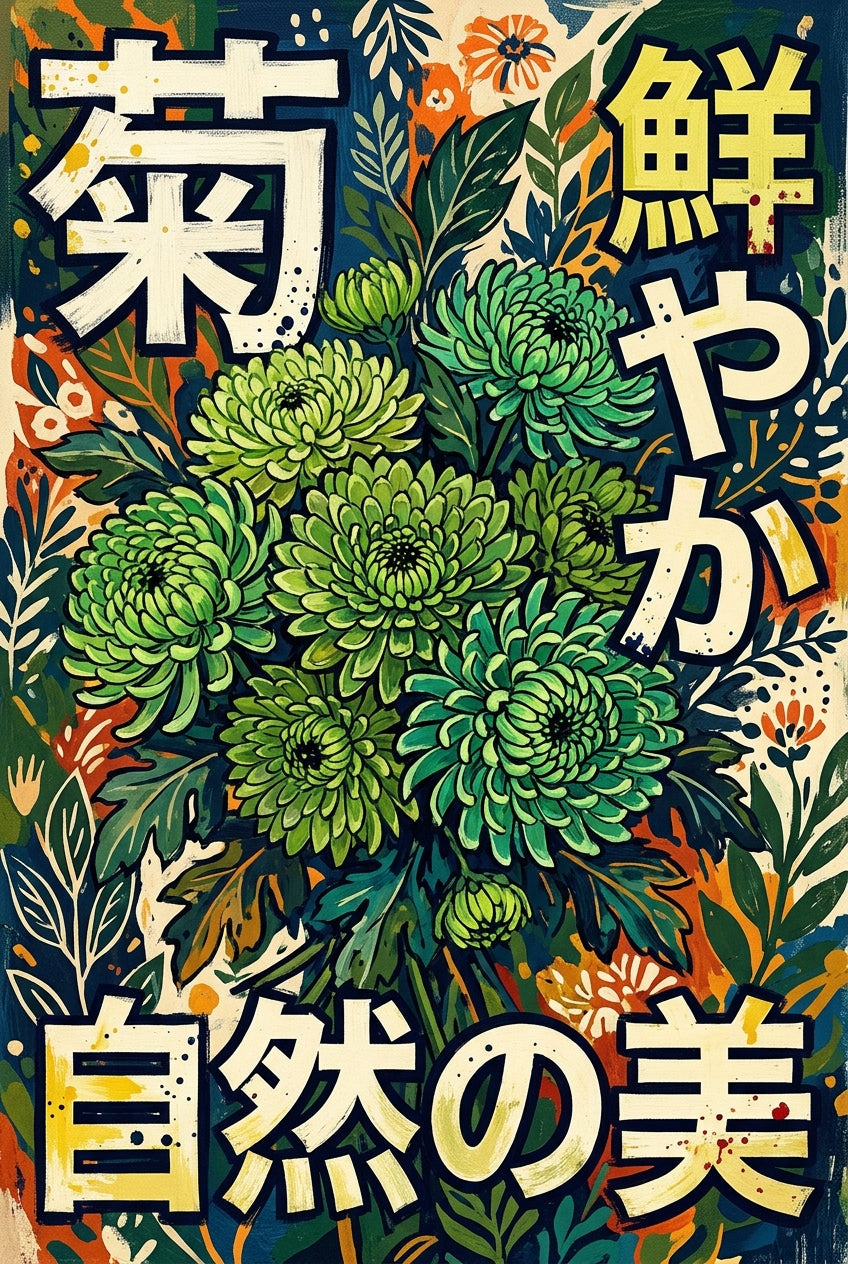 Poster de Chrysanthèmes Japonais, affiche calligraphie