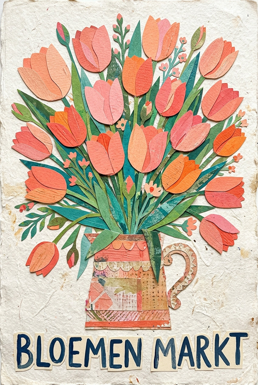 Affiche Bloemen Markt, poster bouquet de tulipes vintage