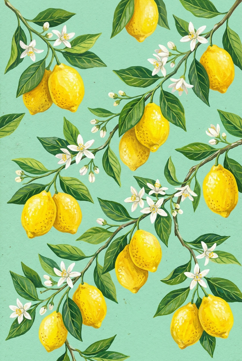 Poster Citrons, affiche décoration murale fond vert menthe