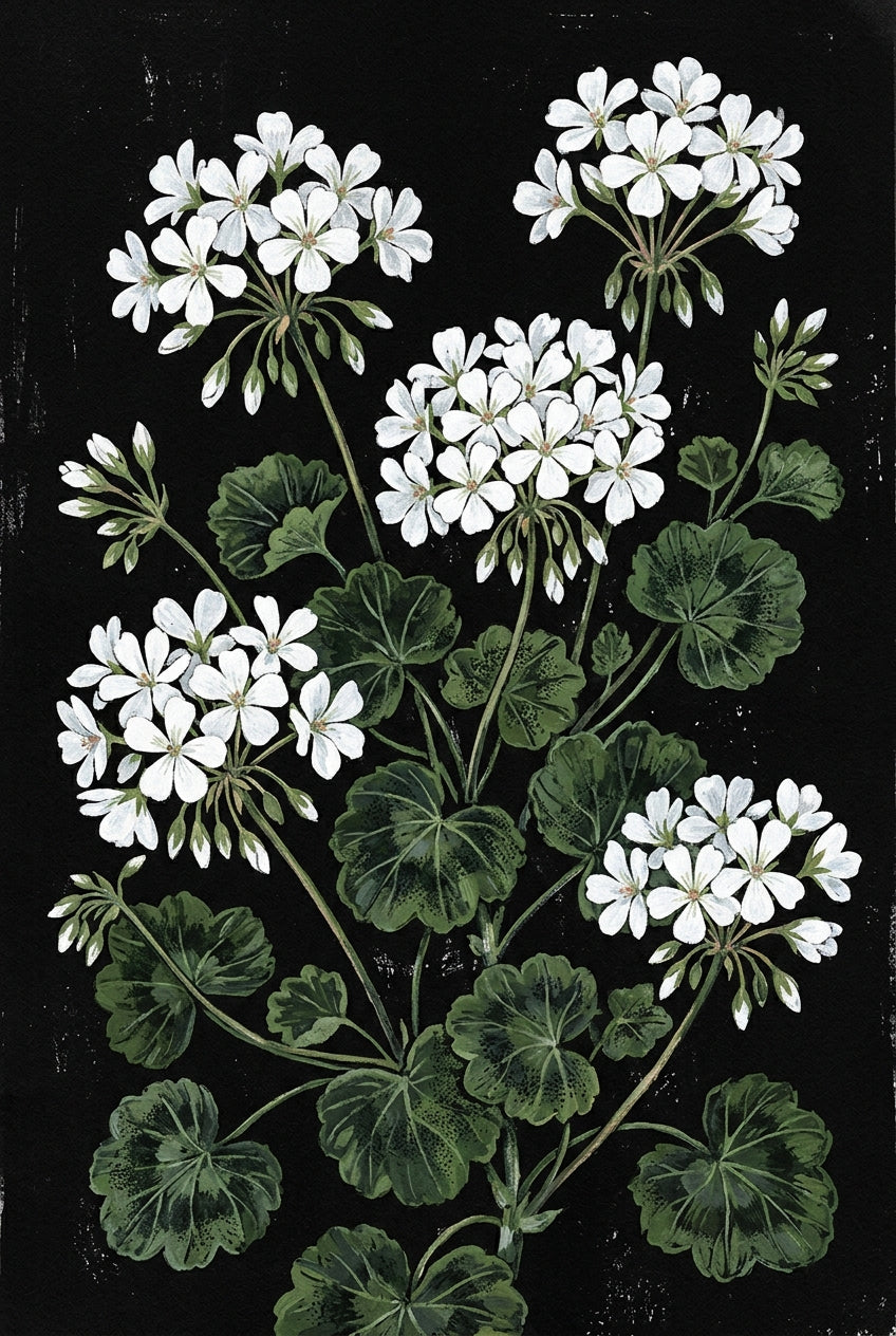 Affiche de Géraniums blancs, poster fleurs blanches