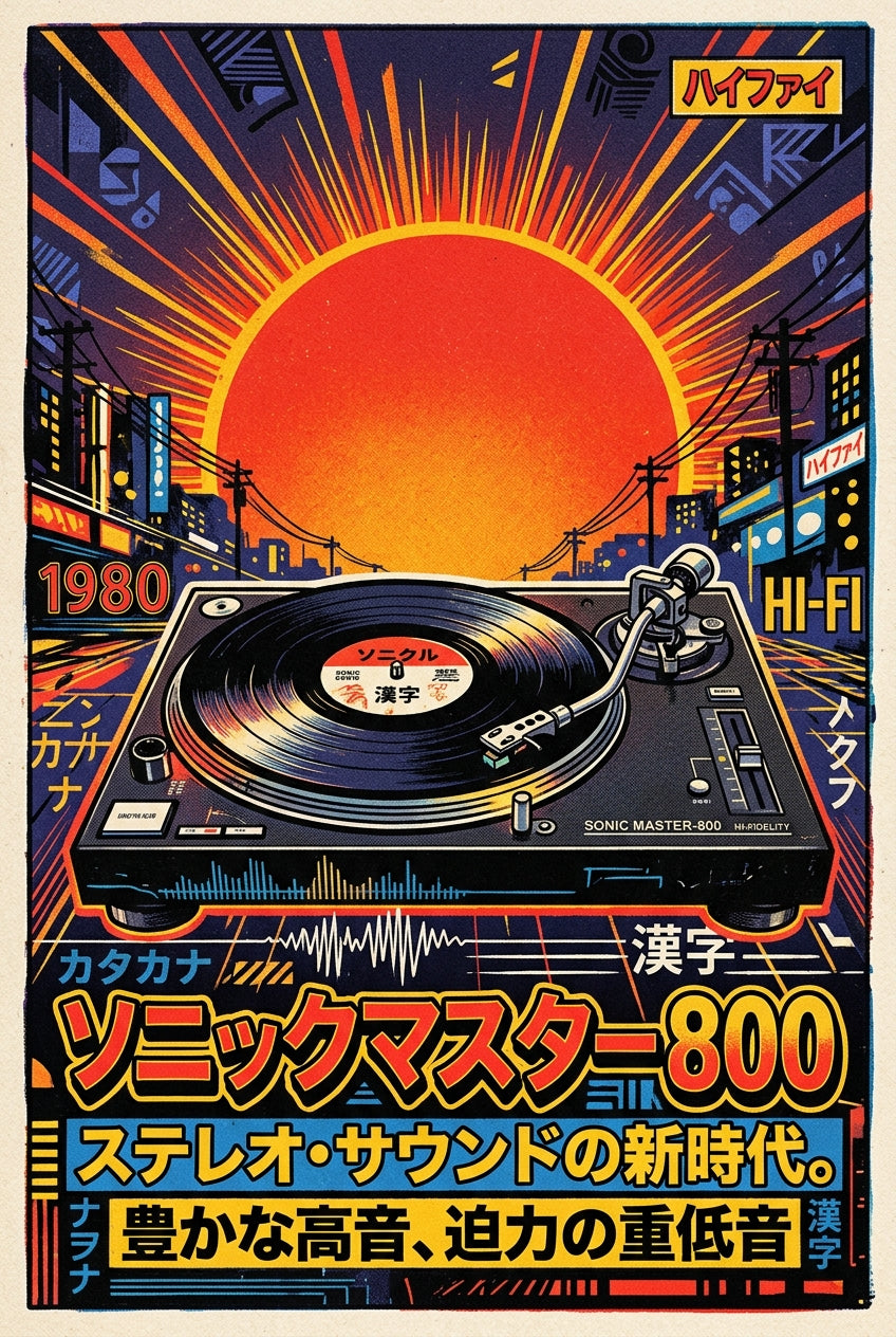 Affiche Platine Vinyle Japon, poster vintage 1980