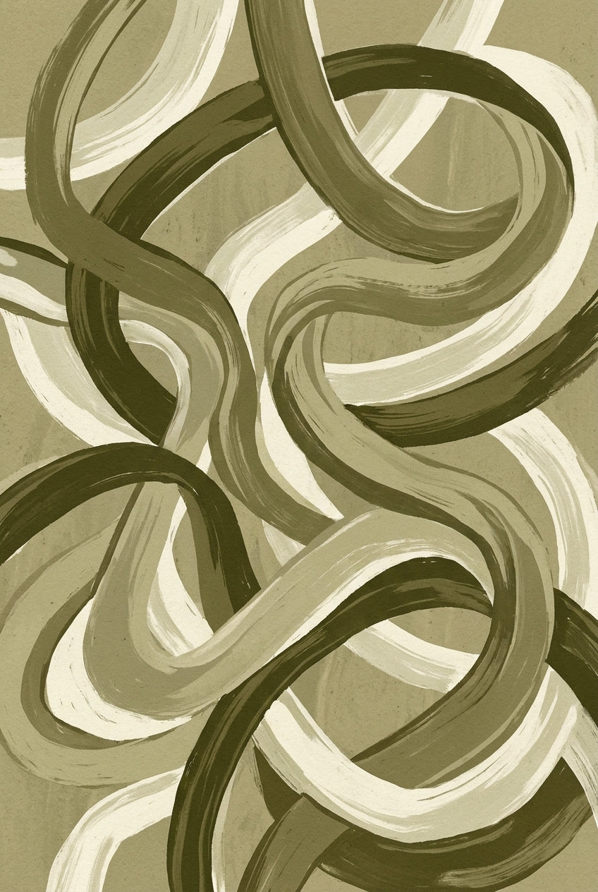 Poster Abstrait Olive, affiche courbes beiges