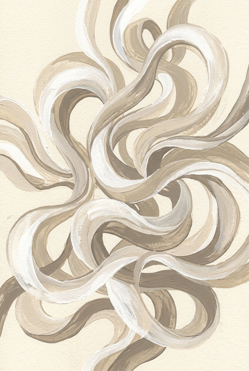 Poster Art abstrait beige, affiche volutes entrelacées